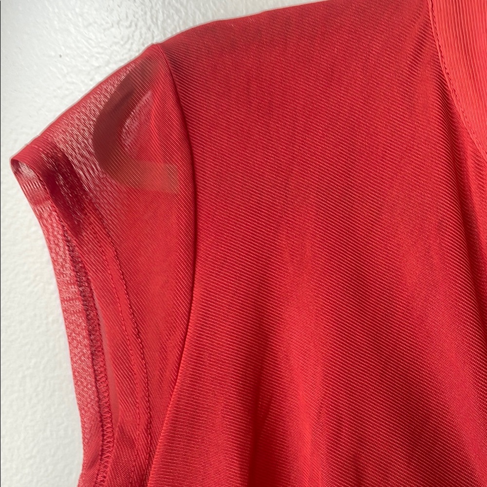 DR2 Ruched Mesh Button Front Shirt Burnt Orange Size M - Picture 4 of 10
